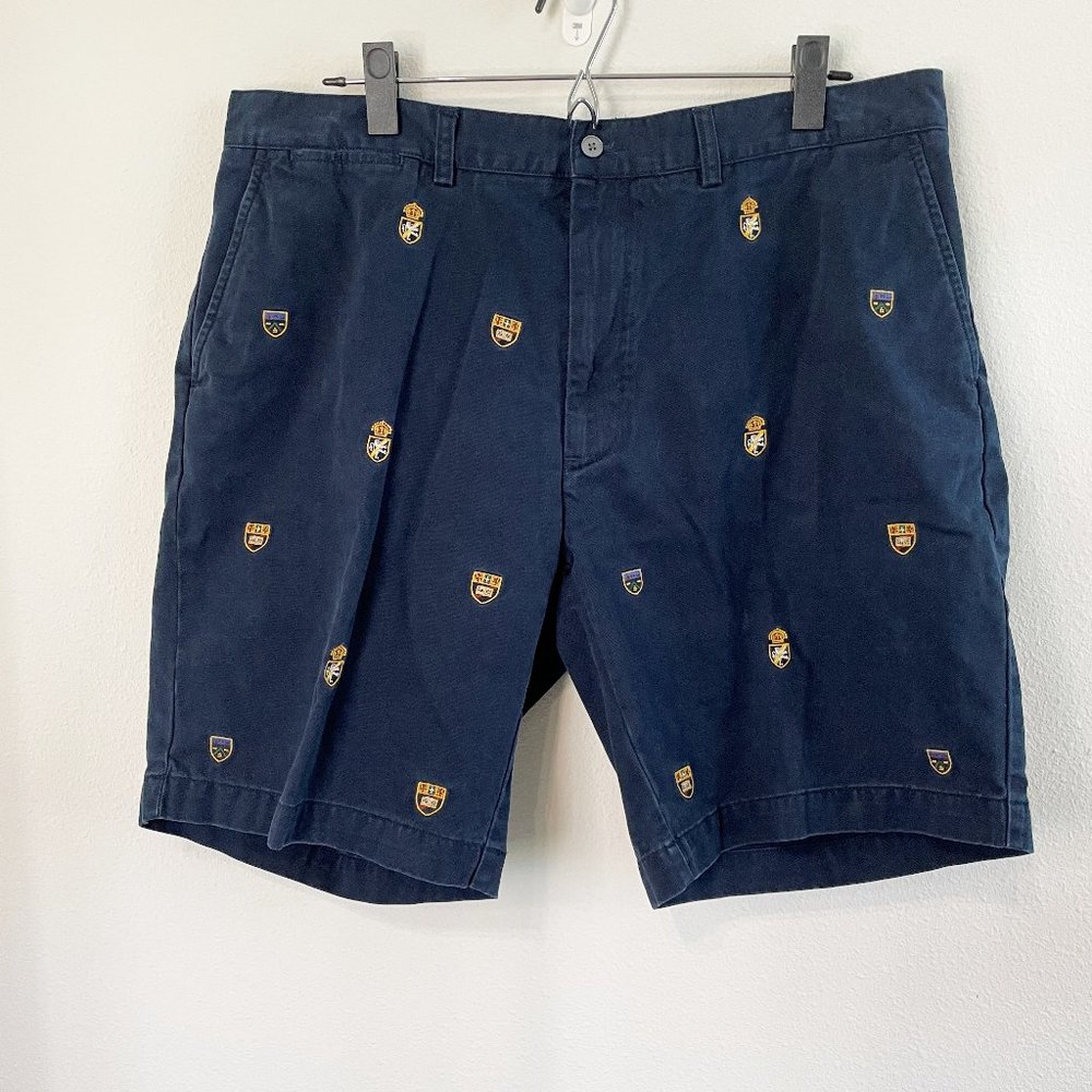 Polo Ralph Lauren Mens Shield Shorts Navy Blue Chino Size 38 Embroidered